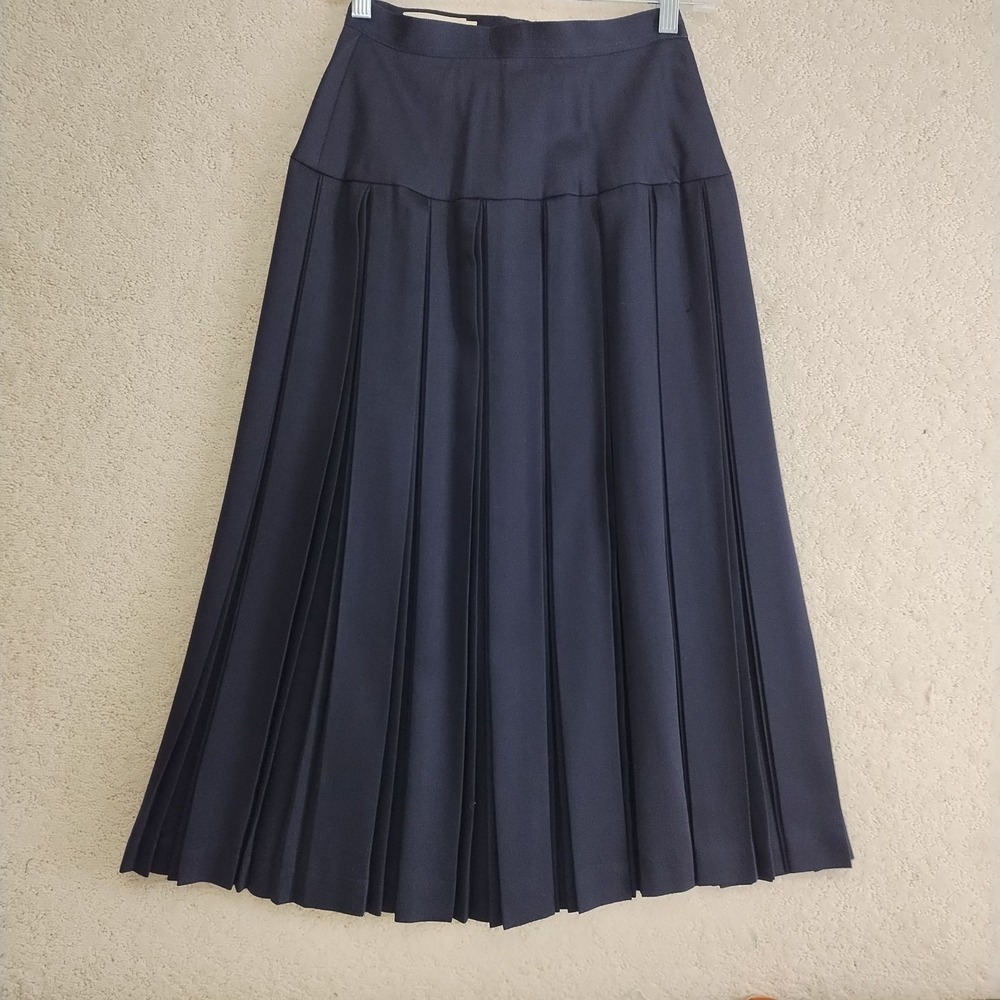 Melvyn Paul Skirt Womens 6 Navy Pleated Wool Midi ALine Accordion Full Flare